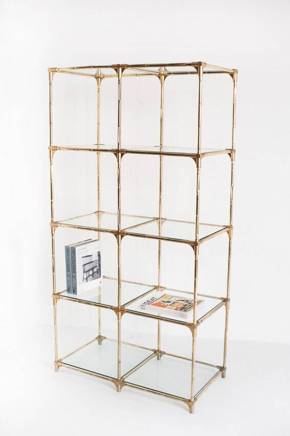 Etagère modulable vintage. Fer  doré et verre. Espagne, années 60.