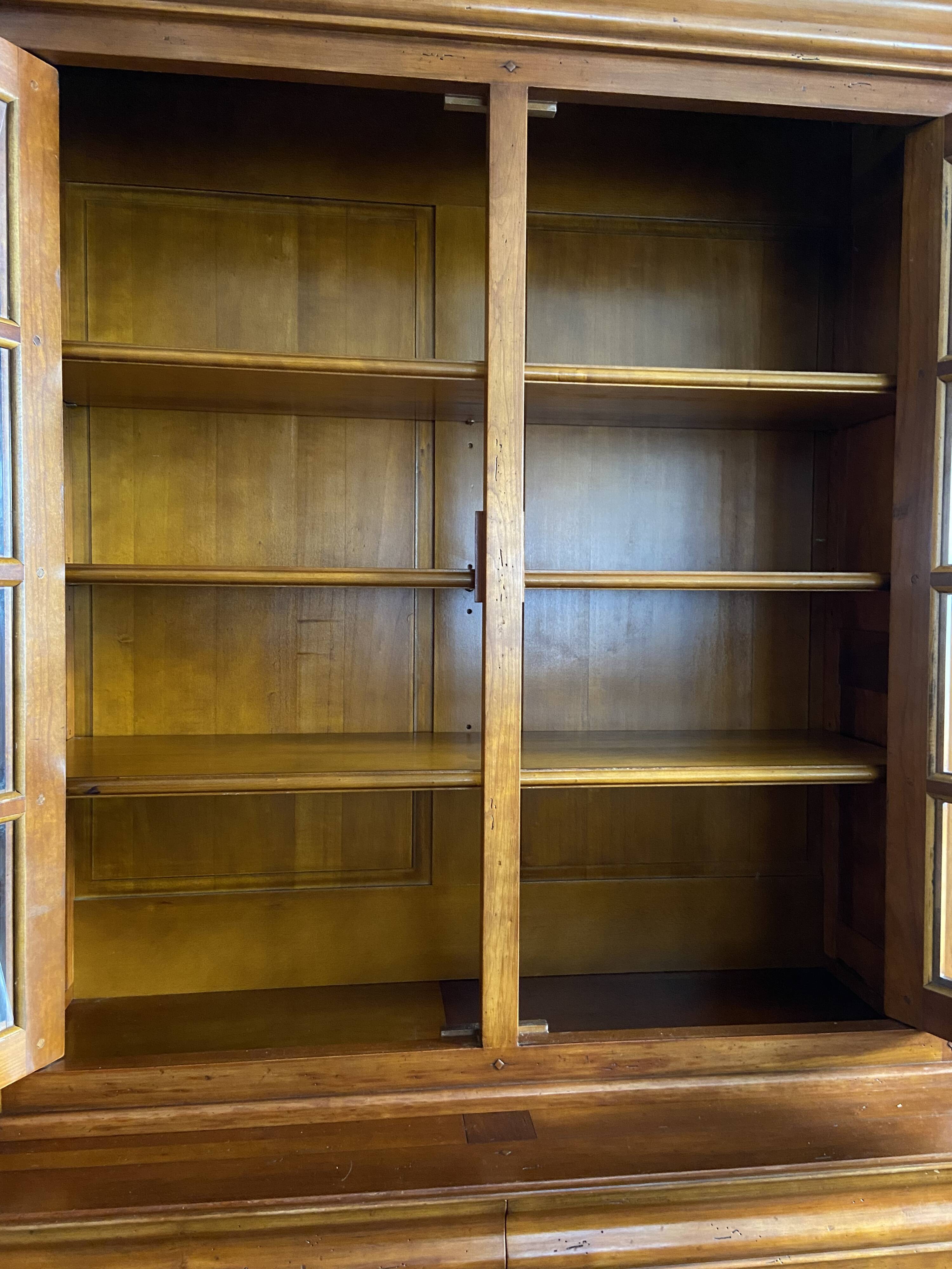 Library buffet two-body display cabinet solid cherry Louis-Philippe