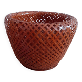 Very pretty woven bamboo plant pot from the 60s