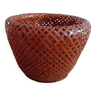 Very pretty woven bamboo plant pot from the 60s