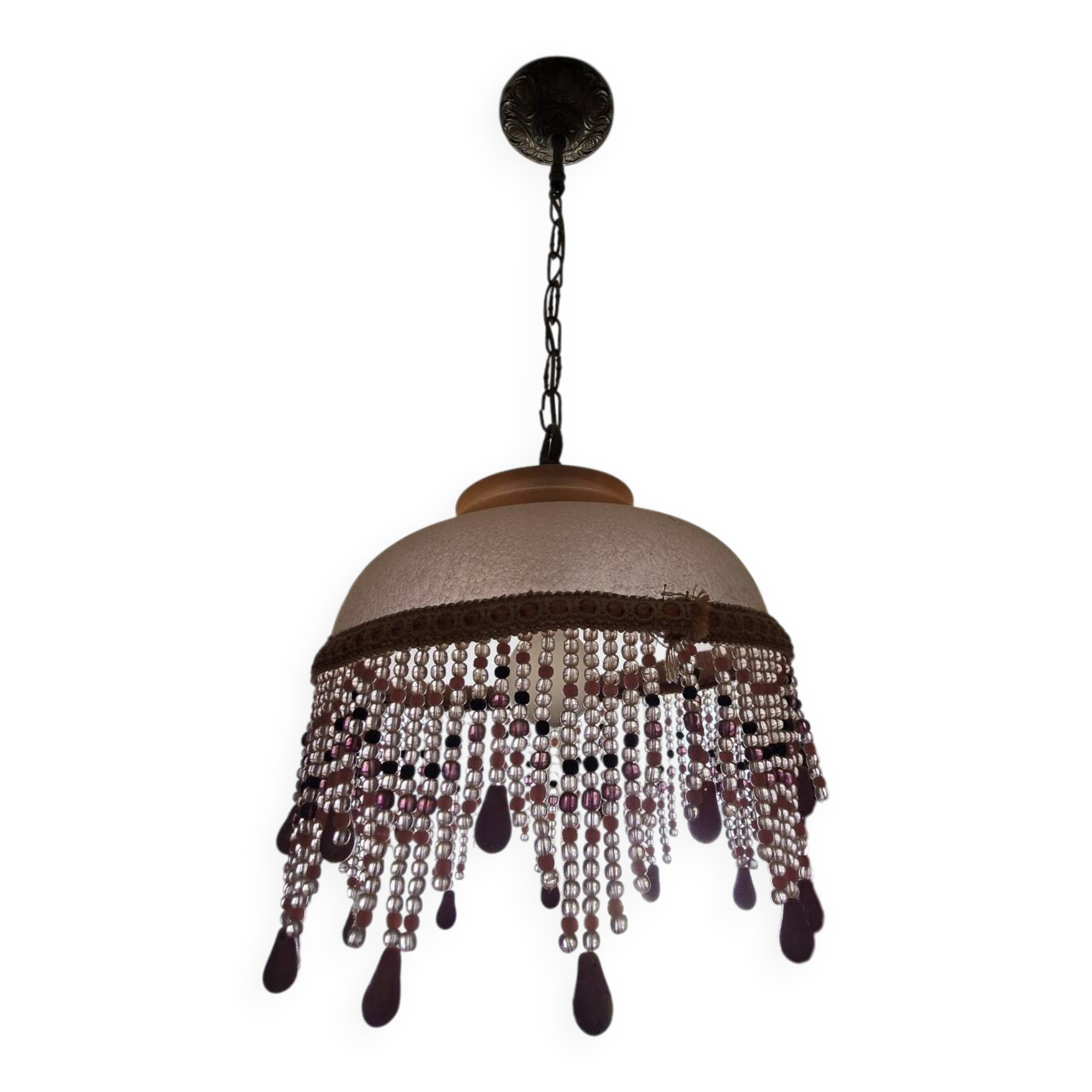 Vintage rose fringe pendant with pearls and tassels