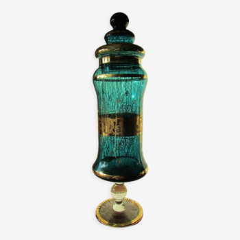 Covered jar, apothecary bottle in tinted glass and gilding