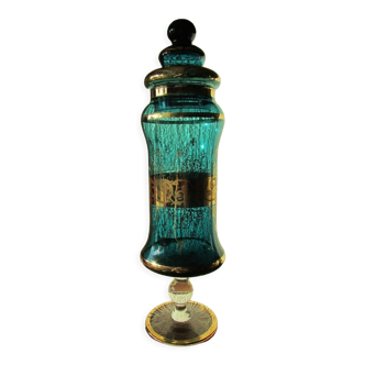 Covered jar, apothecary bottle in tinted glass and gilding