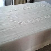 White linen tablecloth with embroidery and openwork, 1.65 x 2.40 m