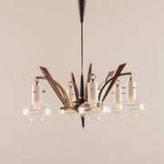 Italian mid-century Murano glass and teak chandelier attributed to Stilnovo, 1960s