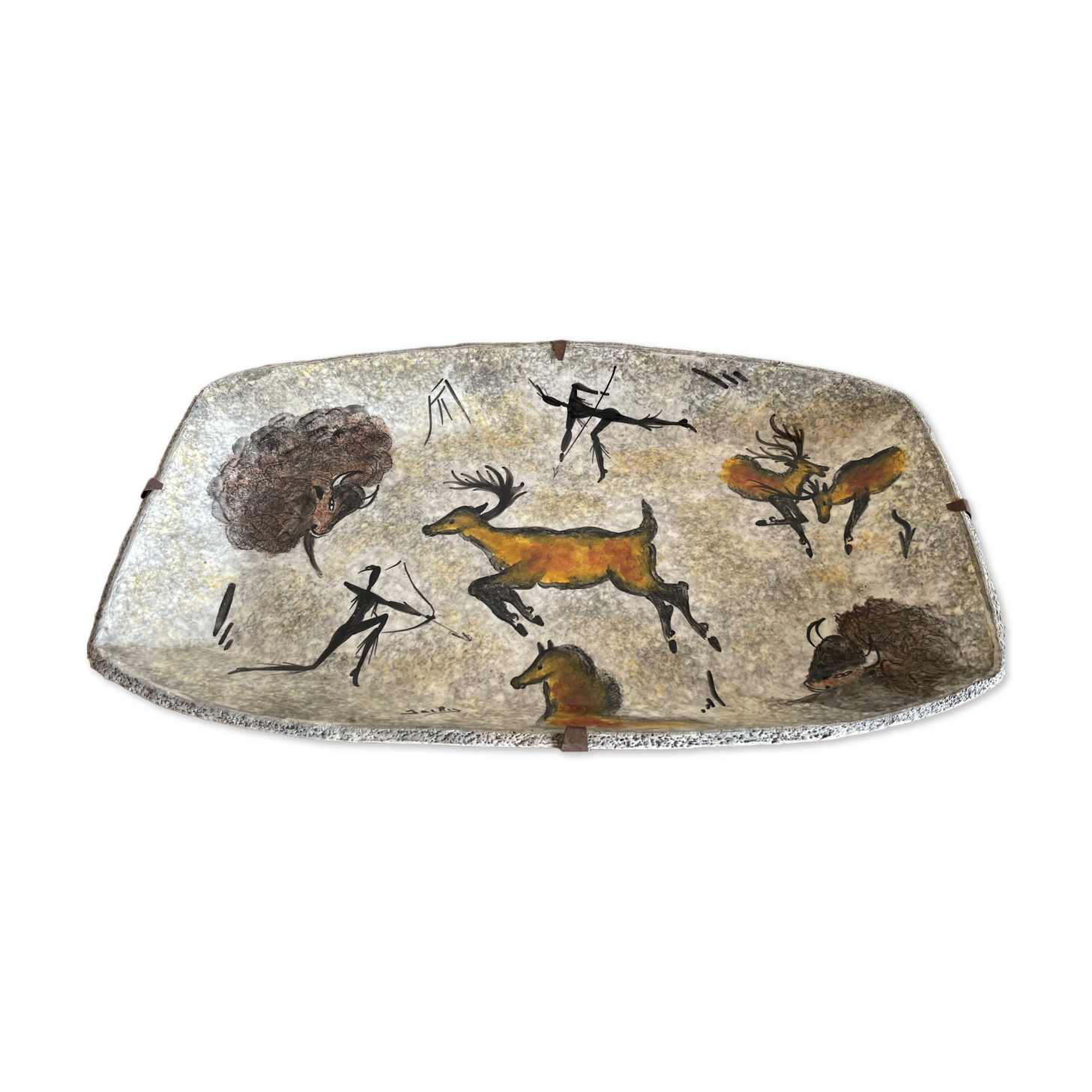 Plat Vallauris signed Jacky cave of Lascaux rock painting