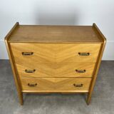 50s chest of drawers with blond wood compass feet
