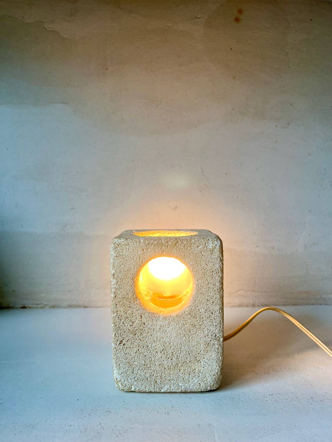 Brutalist stone sculpture lamp