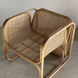 Amsterdam rattan armchair with U-shaped armrest, squared canework
