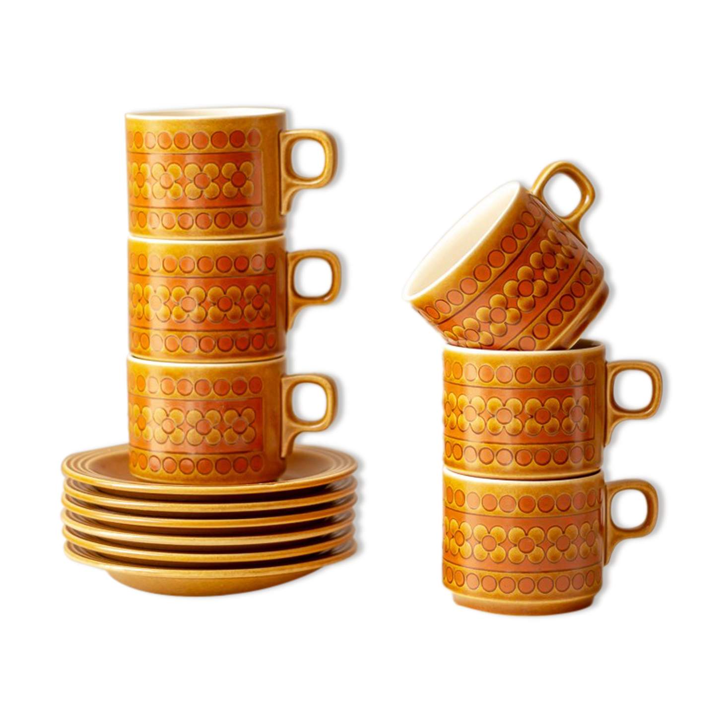 6 cups with sub-cups - vintage pattern - Hornsea England model Saffron