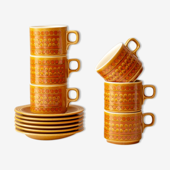 6 tasses avec sous-tasses -  motif vintage - Hornsea England modèle Saffron