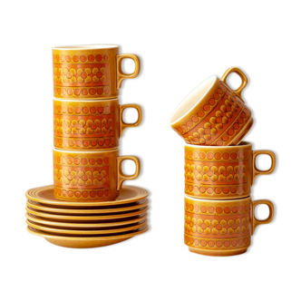 6 cups with sub-cups - vintage pattern - Hornsea England model Saffron