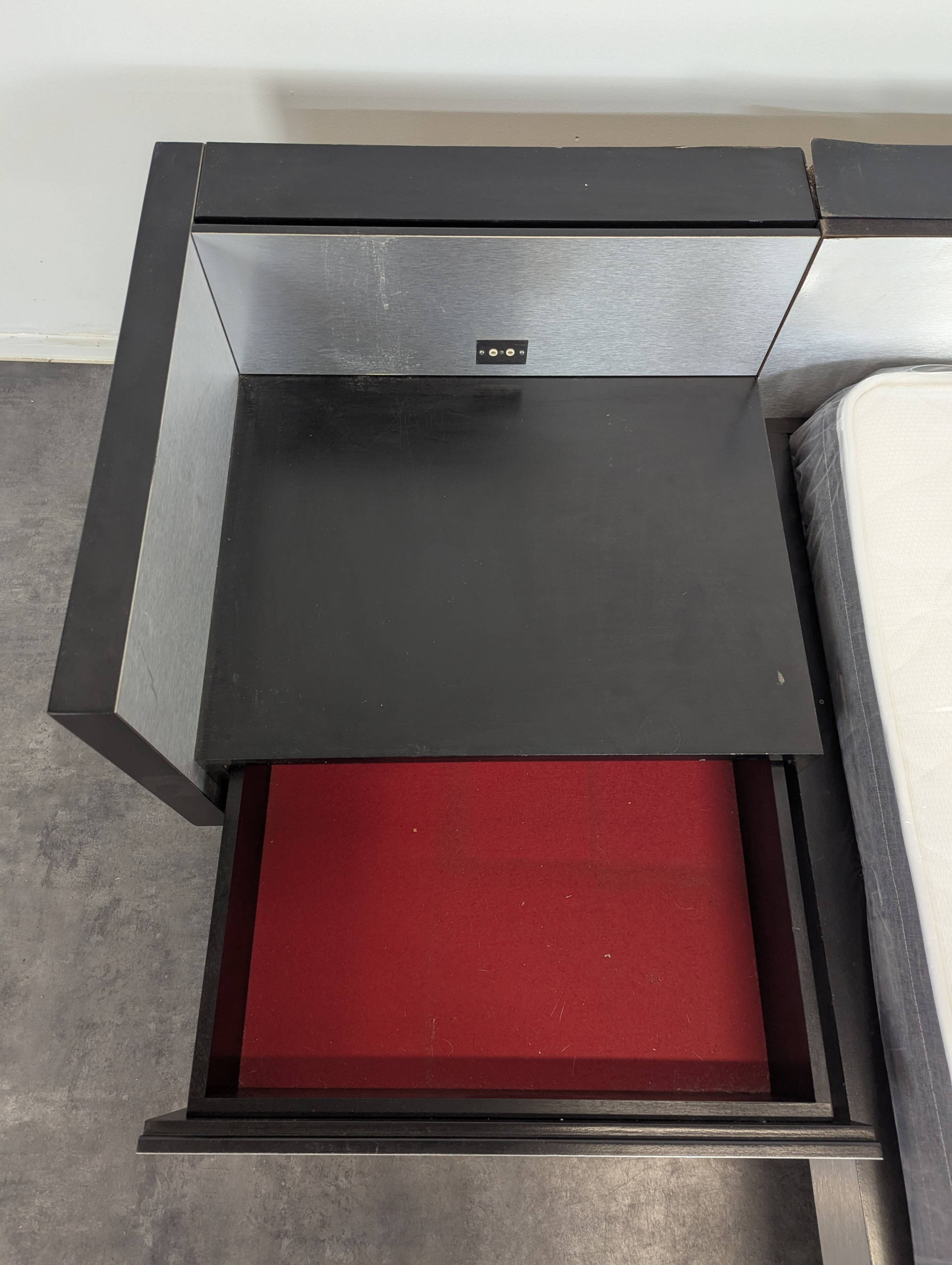 Roche Bobois Camora Nova brushed aluminum bed and bedside table