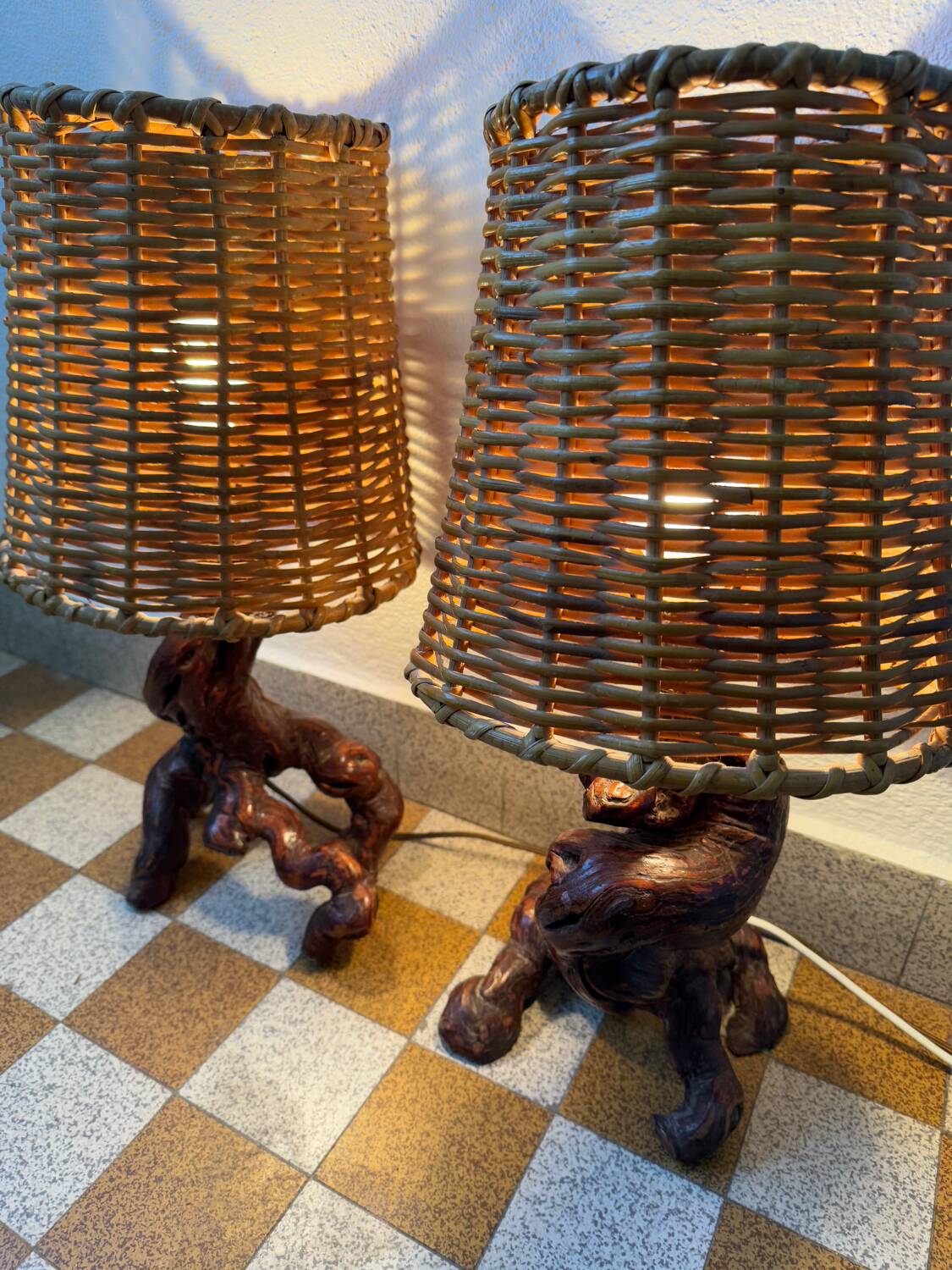 60s vine and rattan lamps (X2)