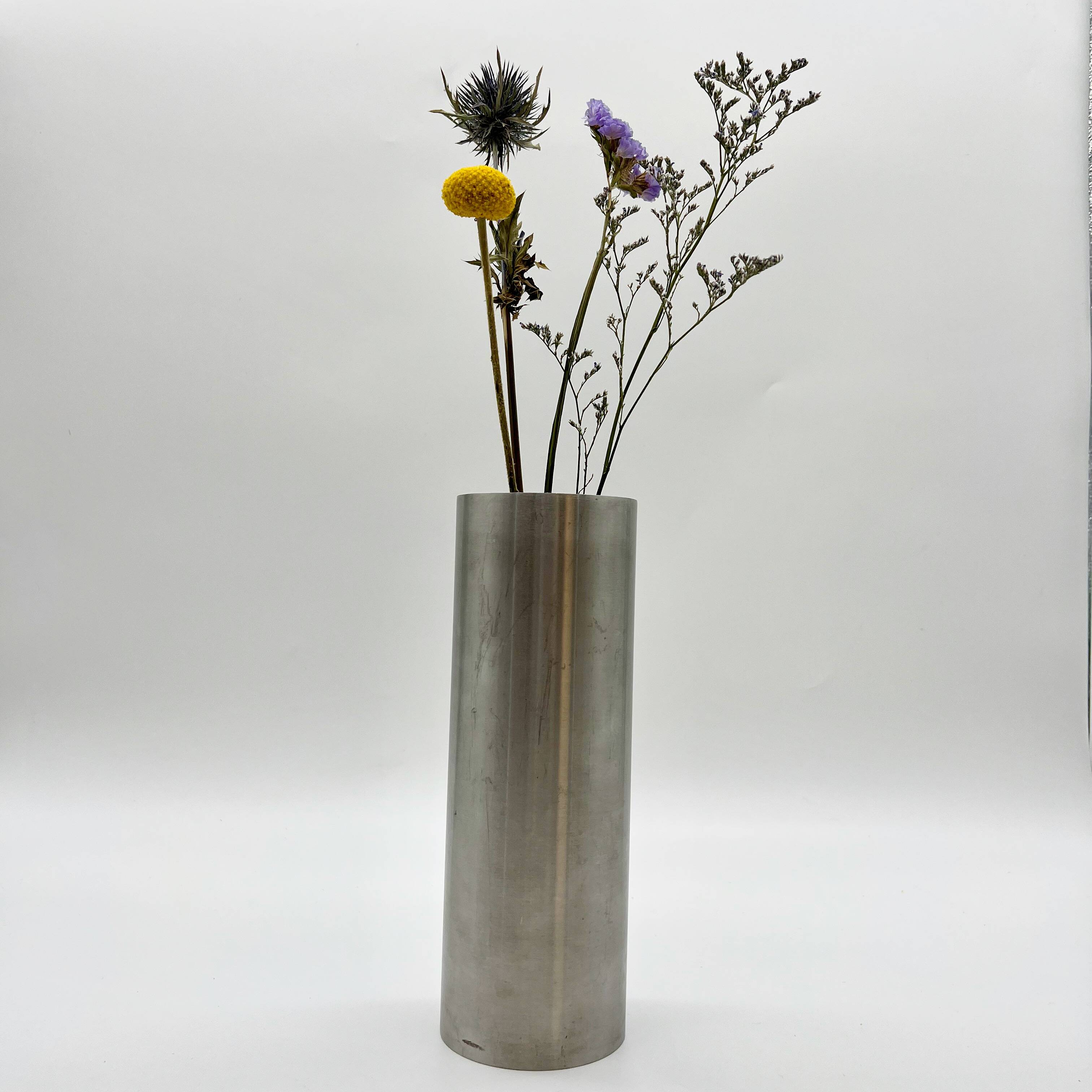 Roll vase / built-in flower stick – brushed aluminum, 1970s