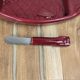 Vintage red ceramic butter dish + matching knife