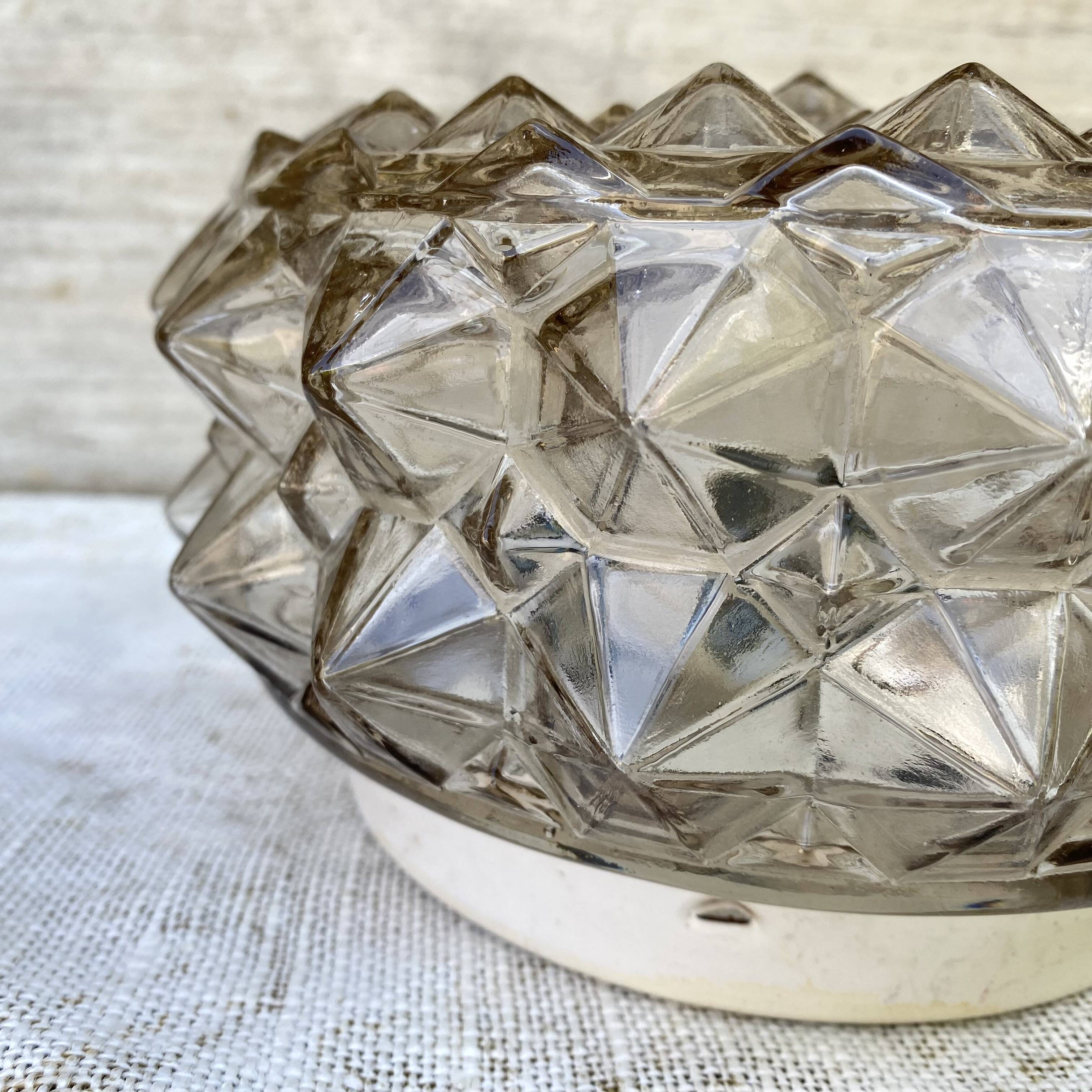 Plafonnier rond vintage en verre fumé, années 70