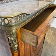 Louis XVI music cabinet, marquetry, brass gallery, marble top