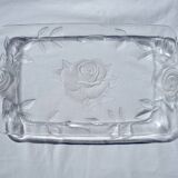 Plat à cake en verre motifs roses