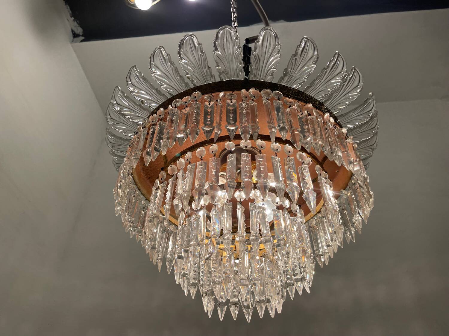 Vintage Bronze Crystal Light Pendant 1950’s