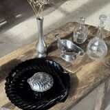 Pair of vintage black glass shell dishes D32 and D26