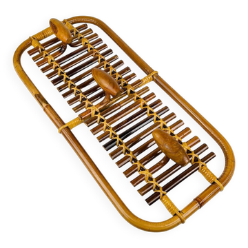Porte-manteau en bambou et rotin de style milieu du siècle attribué à Olaf Von Bohr, Italie, années 1950