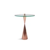 Copper cone-shaped side table with 1970 glass tray