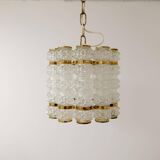 Cylindrical brass and crystal chandelier by Tyringe for Orrefors, Sweden.