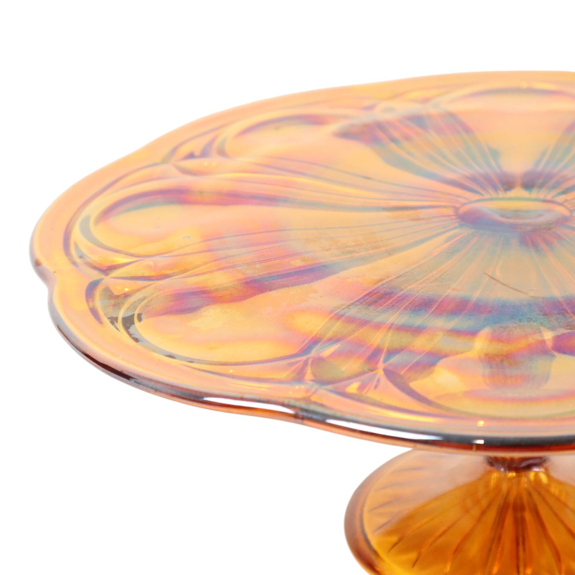 Art Deco Orange Cake Dish Mother of Pearl Pastry Dish Depression Glass