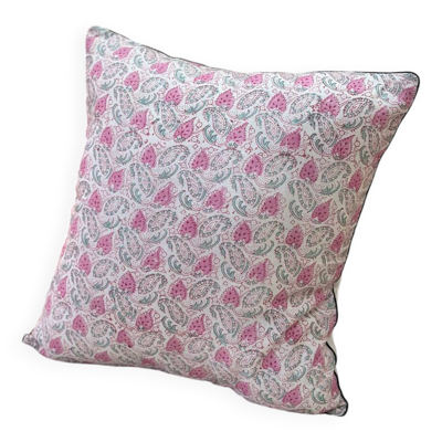 Coussin indien block print fleurs ''fleur'' - rose/blanc
