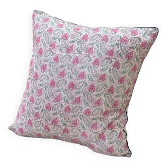 Indian block print flower cushion "flower" - pink/white