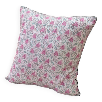 Coussin indien block print fleurs "fleur" - rose/blanc