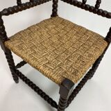 Bobbin turned corner bench with rush seat