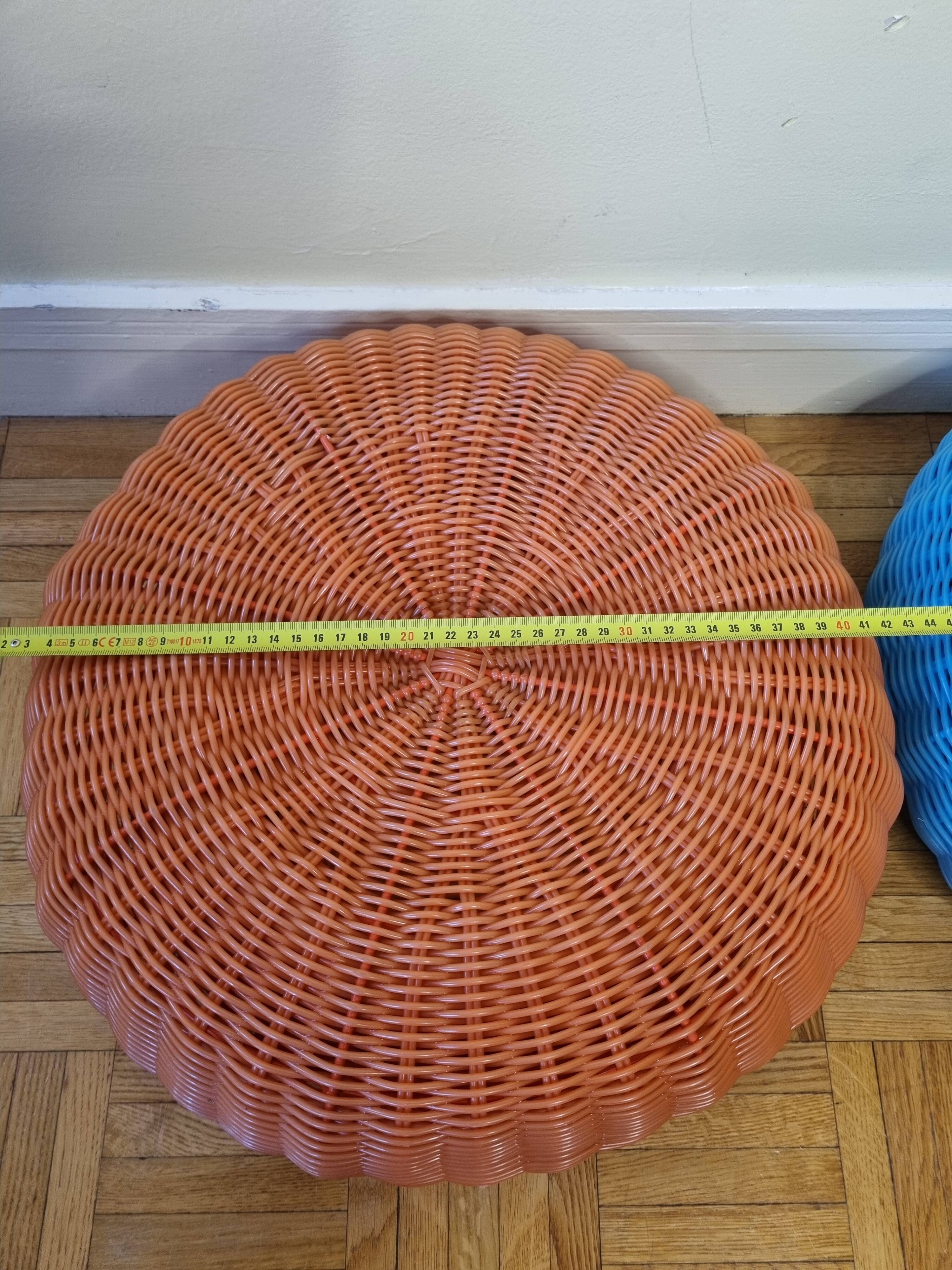 Pair of vintage blue and orange Ikea poufs, 80s