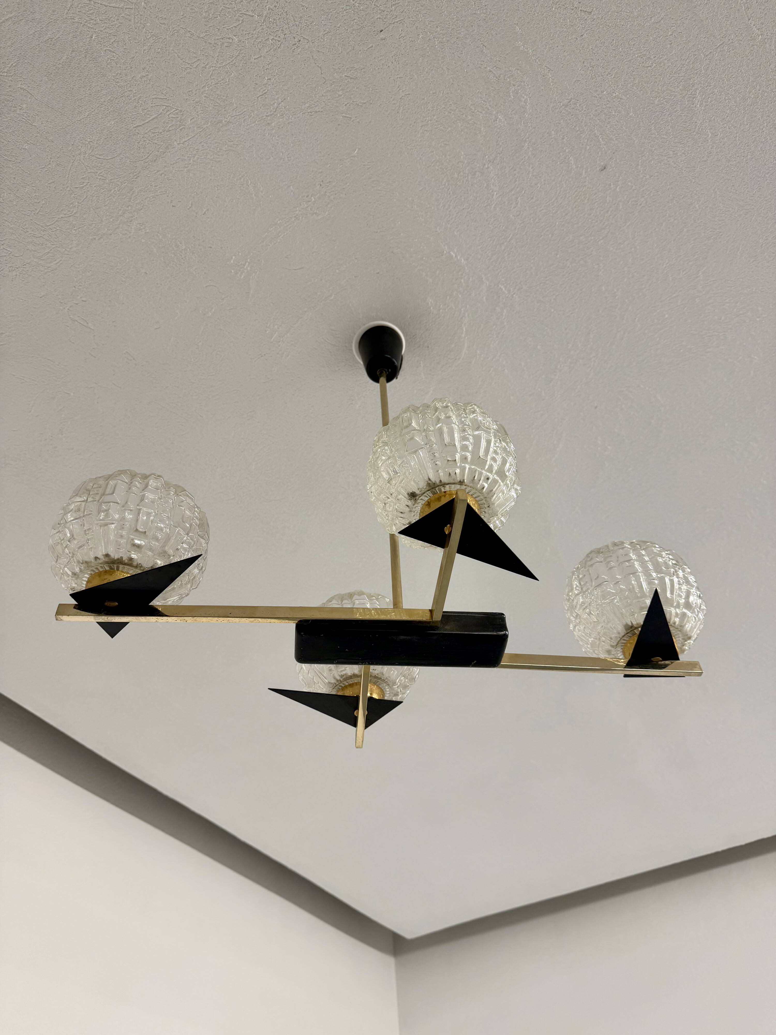 Lampe Suspension Maison Arlus 4 feux design français année 60