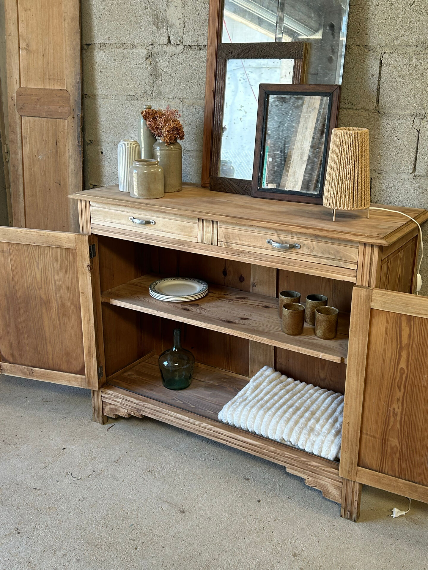 Antique buffet in solid pitch pine