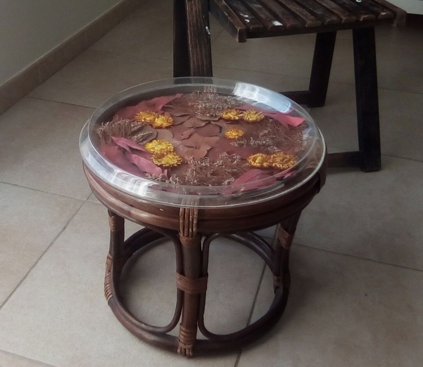 Vintage rattan stool coffee table