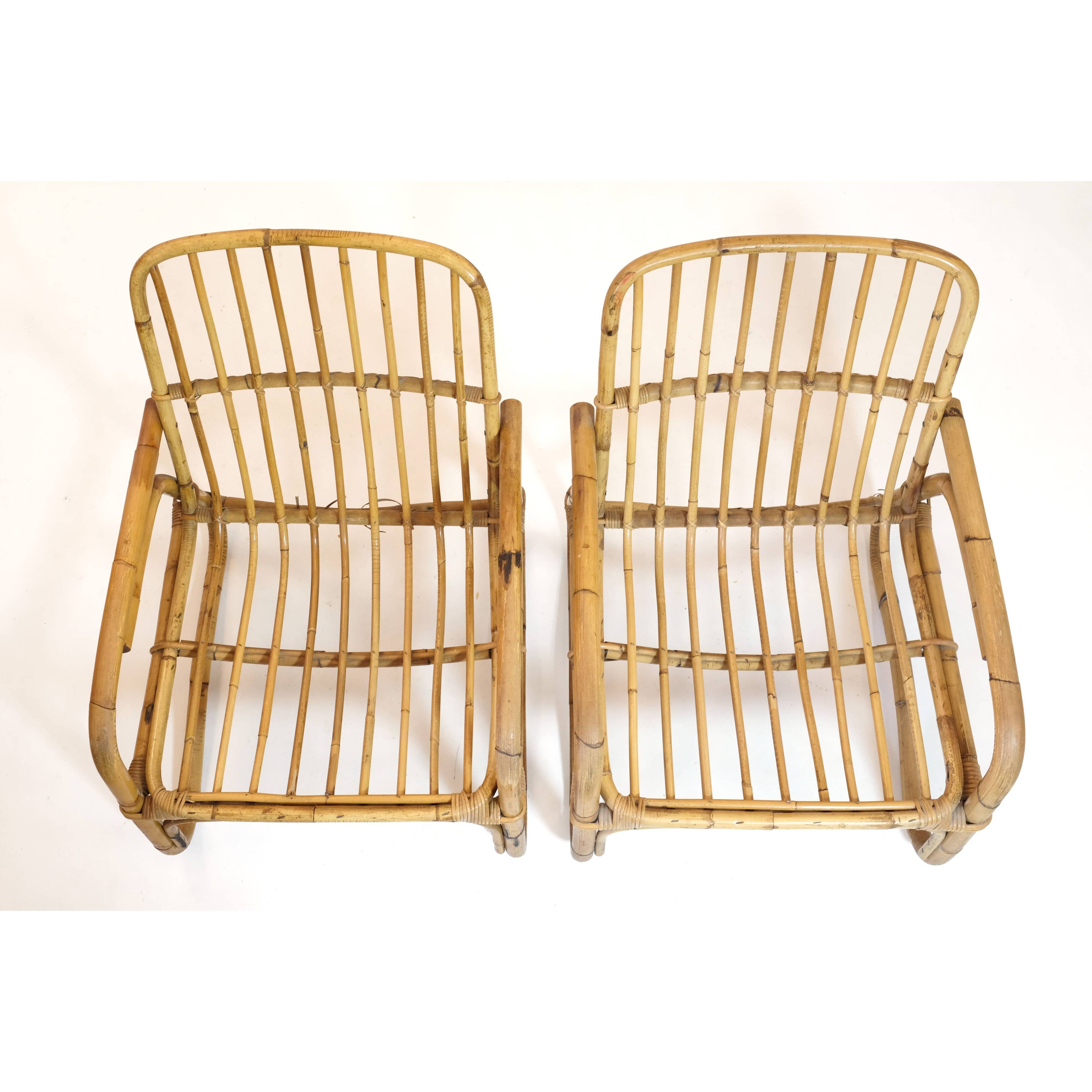 Pair of large Italian rattan armchairs from the 60s.