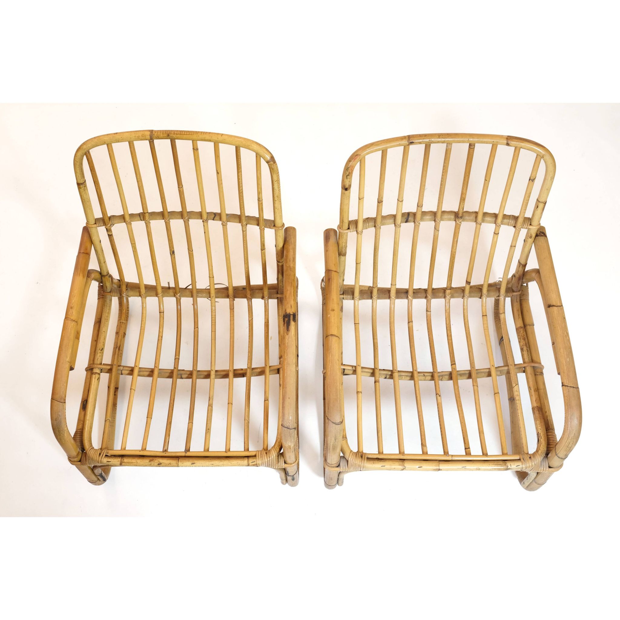 Pair of large Italian rattan armchairs from the 60s.