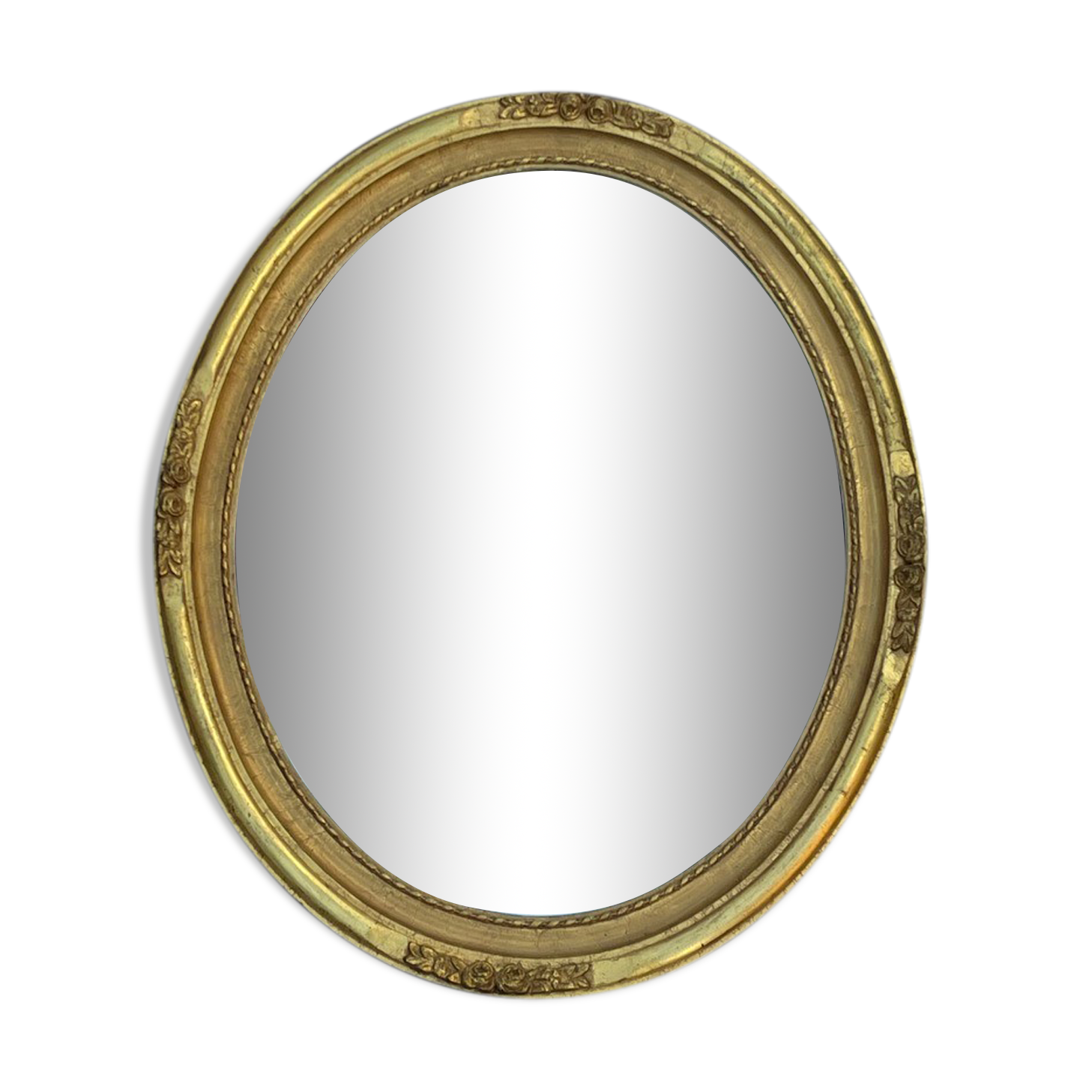 Miroir ovale médaillon bois doré & stuc style Louis XVI  49x59cm