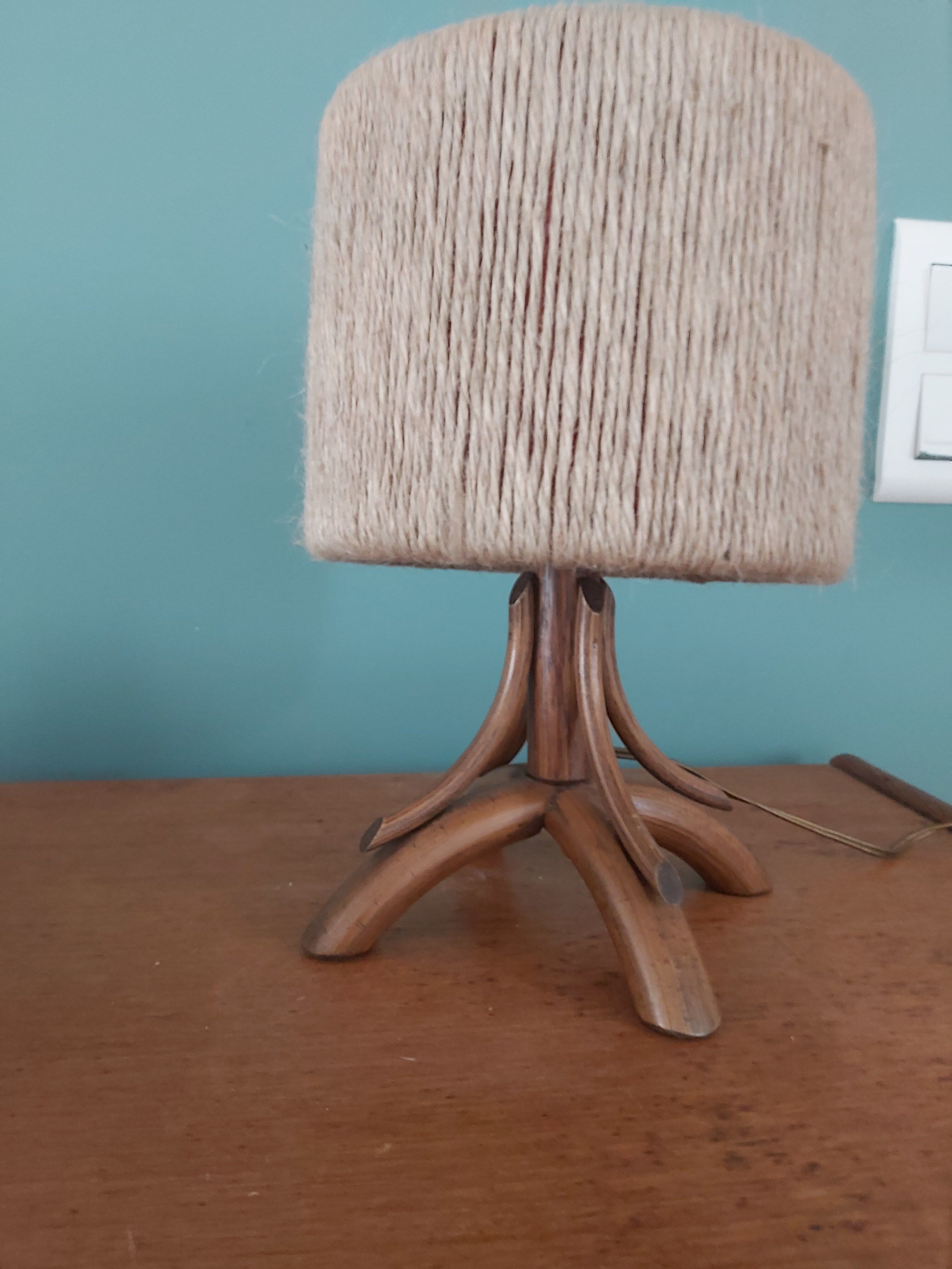 Vintage wood and rope lamp