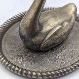 Swan ring holder in silver metal and floral pattern, 1960s