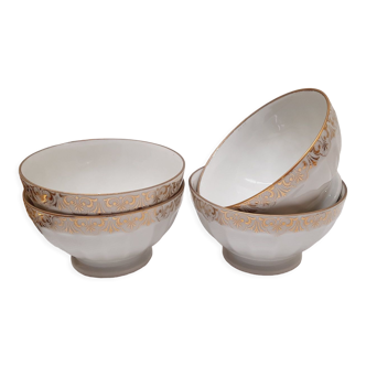 Set 4 white and gold porcelain bowls