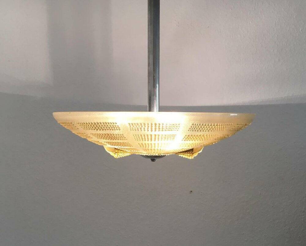 Art Deco metal and glass ceiling lamp