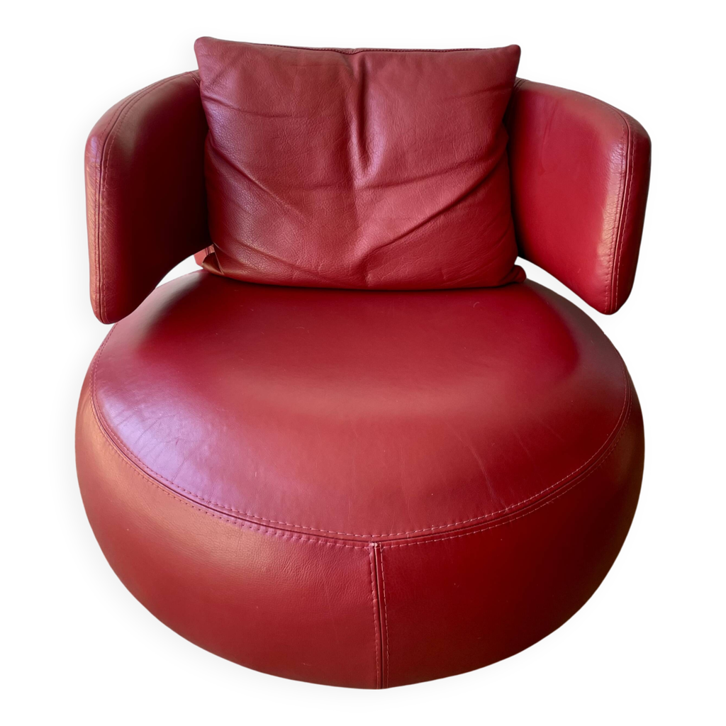 Suite de huit chaises Roche Bobois en cuir marron camel - 1970