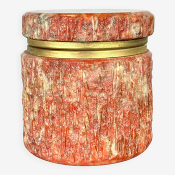 Boîte en albâtre orange corail vintage