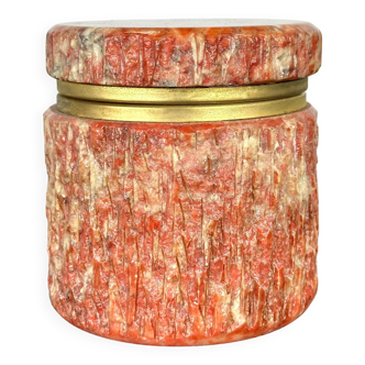 Boîte en albâtre orange corail vintage