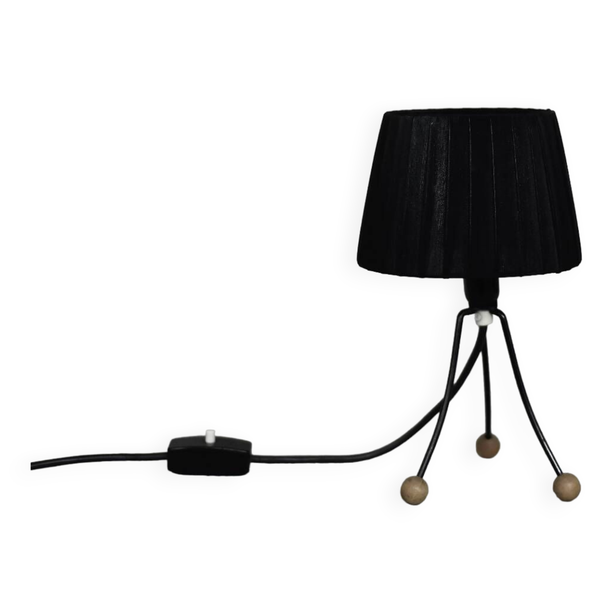 Small modern Polish table lamp from the mid-century with a black shade, 1960s.