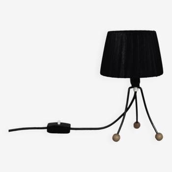 Mid-Century Polish Modern Small Table Lamp with Black Lampshade, 1960s