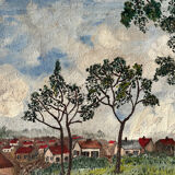 Countryside scene with horses, signed